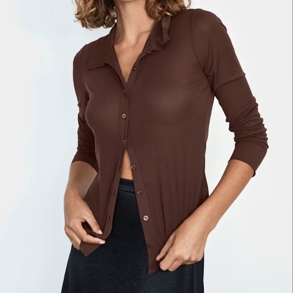 Aritzia Wilfred Pose Hip Long Sleeve in Rich Mocha Brown